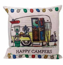 Load image into Gallery viewer, Happy Camper Pillow Cover for Throw Pillows- 17"x17" - White Background - New