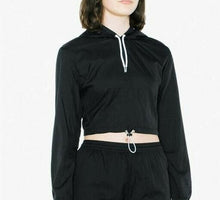 Load image into Gallery viewer, Women's Hooded Cropped Pullover Windbreaker Nylon Short Crop Hoodie Black XL