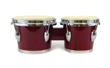 Load image into Gallery viewer, BONGOS 7" + 8" inch DARK RED WOOD DUAL DRUMS SET - WORLD LATIN Percussion - NEW