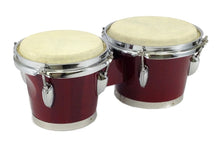 Load image into Gallery viewer, BONGOS 7" + 8" inch DARK RED WOOD DUAL DRUMS SET - WORLD LATIN Percussion - NEW