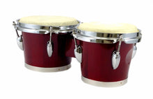 Load image into Gallery viewer, BONGOS 7" + 8" inch DARK RED WOOD DUAL DRUMS SET - WORLD LATIN Percussion - NEW