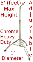 Load image into Gallery viewer, Zenison Straight Cymbal Stand 5' Heavy Duty Chrome Double Braced Tripod Anti Skid