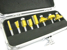 Load image into Gallery viewer, 1/4" ROUTER BIT SET - 8 CARBIDE BITS KIT Quarter Inch Shank ALUMINUM CASE
