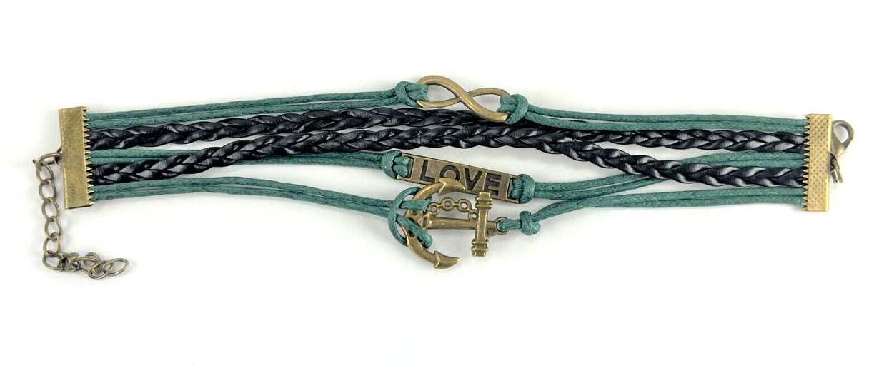 Leather Multi Charm Bracelet Featuring Love, Infinity, & Nautical Charms - New