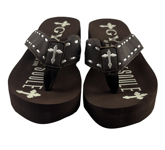 Gypsy Soule Van Glow Platform Flip-Flops 2in Comfort Heel Thong Sandals Brown
