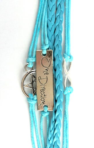 Leather Multi Charm Bracelet Infinity Symbol 5 Pointed Star & Phrase Cuff Blue
