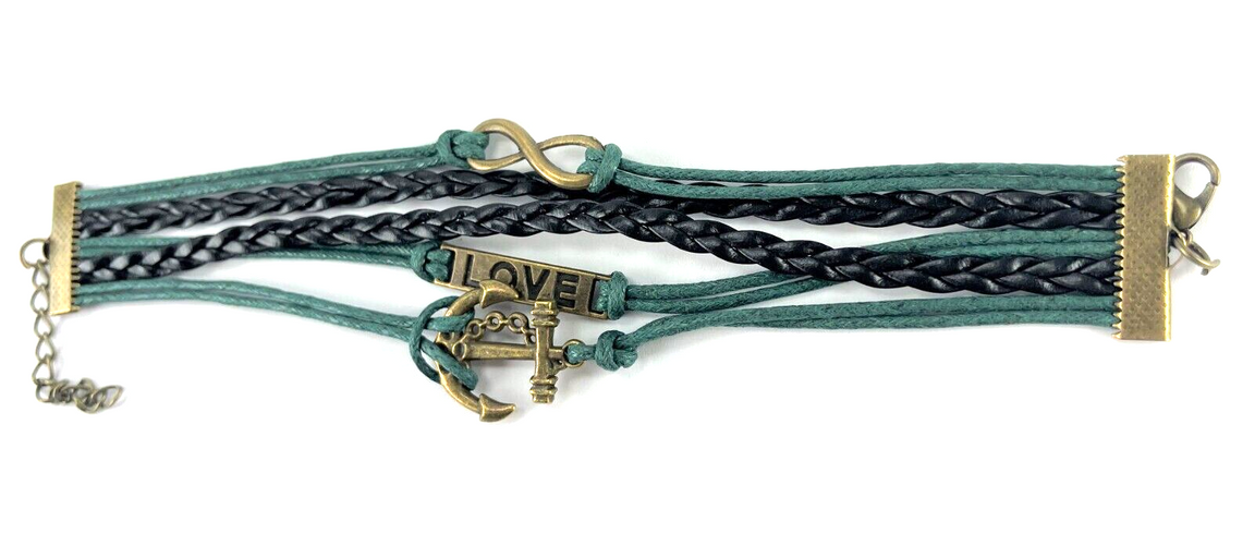 Leather Multi Charm Bracelet Featuring Love, Infinity, & Nautical Charms - New