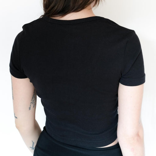 American Apparel Women's Crop Top Solid Black Cotton with Elastane Cropped Med