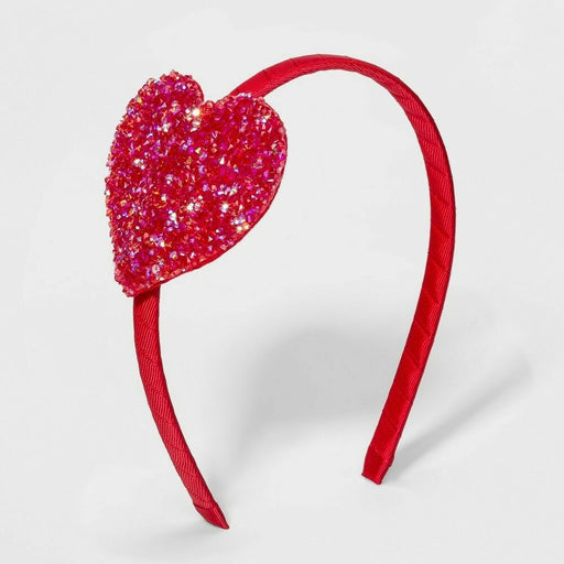Cat & Jack™ Girls' Glitter Sweet-Heart Headband - Red - New with Tags