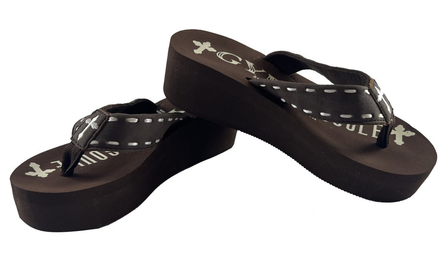 Gypsy Soule Van Glow Platform Flip-Flops 2in Comfort Heel Thong Sandals Brown
