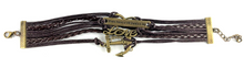 Load image into Gallery viewer, Leather Multi Charm Bracelet Infinity Symbol Anchor Love &amp; Phrase Rustic Gold
