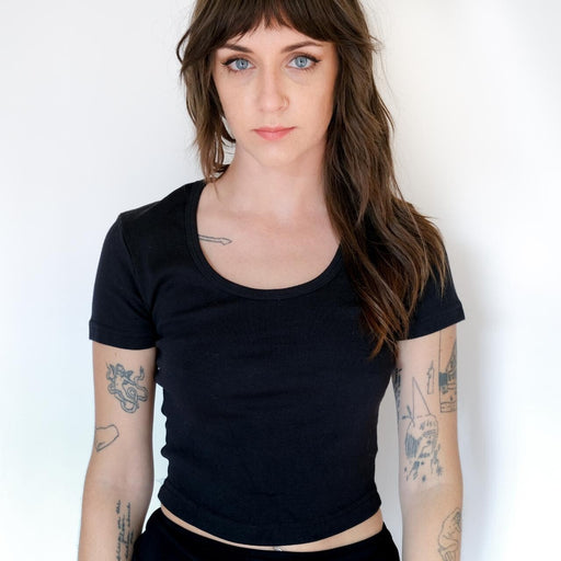 American Apparel Women's Crop Top Solid Black Cotton with Elastane Cropped Small