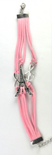 Load image into Gallery viewer, Leather Multi Charm Bracelet Paris Theme Music Note Infinity Symbol Eiffel Tower

