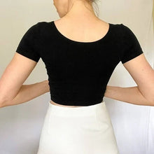 Load image into Gallery viewer, American Apparel Women's Crop Top Solid Black Cotton with Elastane Cropped Small
