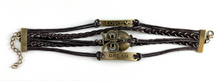 Load image into Gallery viewer, Leather Multi Charm Bracelet Dream Owl Love Cuff Style Bracelet Brown Leather
