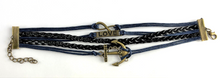 Load image into Gallery viewer, Leather Multi Charm Bracelet Infinity Symbol Nautical Love Anchor Navy Cuff
