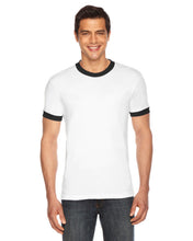 Load image into Gallery viewer, American Apparel Fine Jersey Ringer T-Shirt White Black Medium Unisex Baseball
