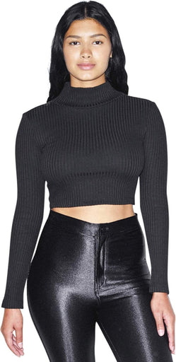 American Apparel Women's Thick Rib Long Sleeve Crop Turtleneck Medium