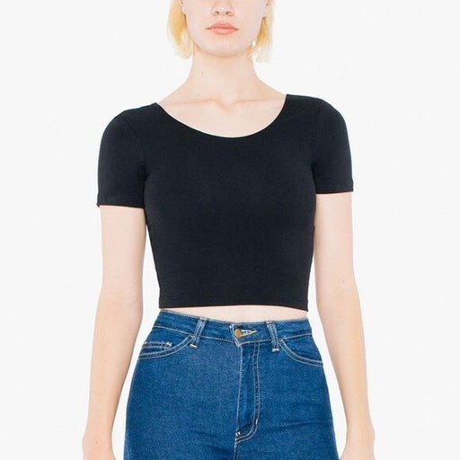 American Apparel Women's Crop Top Solid Black Cotton with Elastane Cropped Small