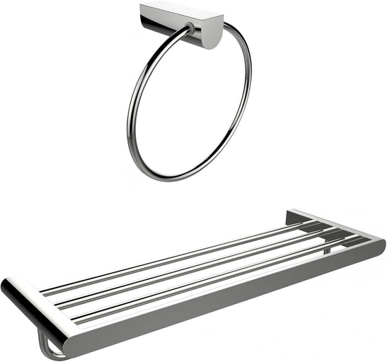 American Imaginations Towel Ring with Multi-Rod Towel Rack Set Chrome Plated