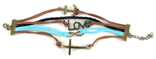 Load image into Gallery viewer, Leather Multi Charm Bracelet Christian Love Infinity Symbol Anchor Cross, New

