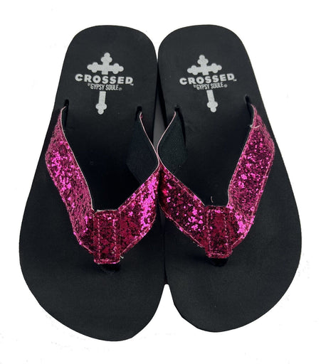 Gypsy Soule Crossed Girls Sandals, Glitter Flip-Flops, Thick Comfort Soles - New