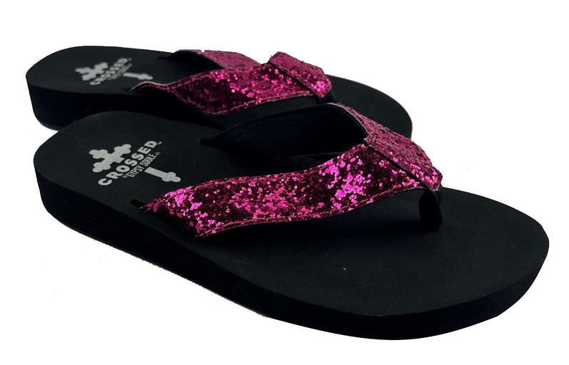 Gypsy Soule Crossed Girls Sandals, Glitter Flip-Flops, Thick Comfort Soles - New