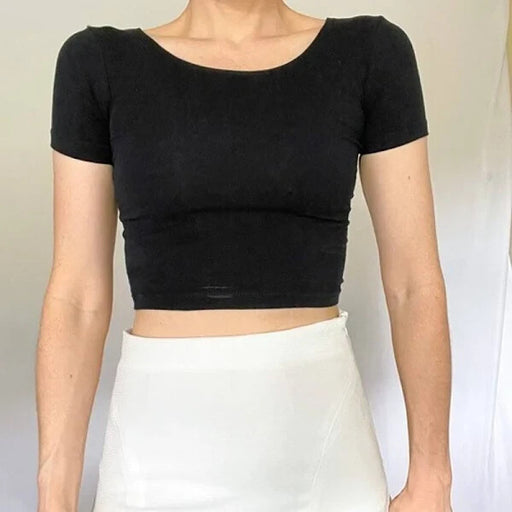 American Apparel Women's Crop Top Solid Black Cotton with Elastane Cropped Small