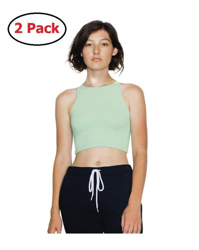 2 Pack American Apparel Women's Small Crop Top Tank Cropped Shirt Menthe Green