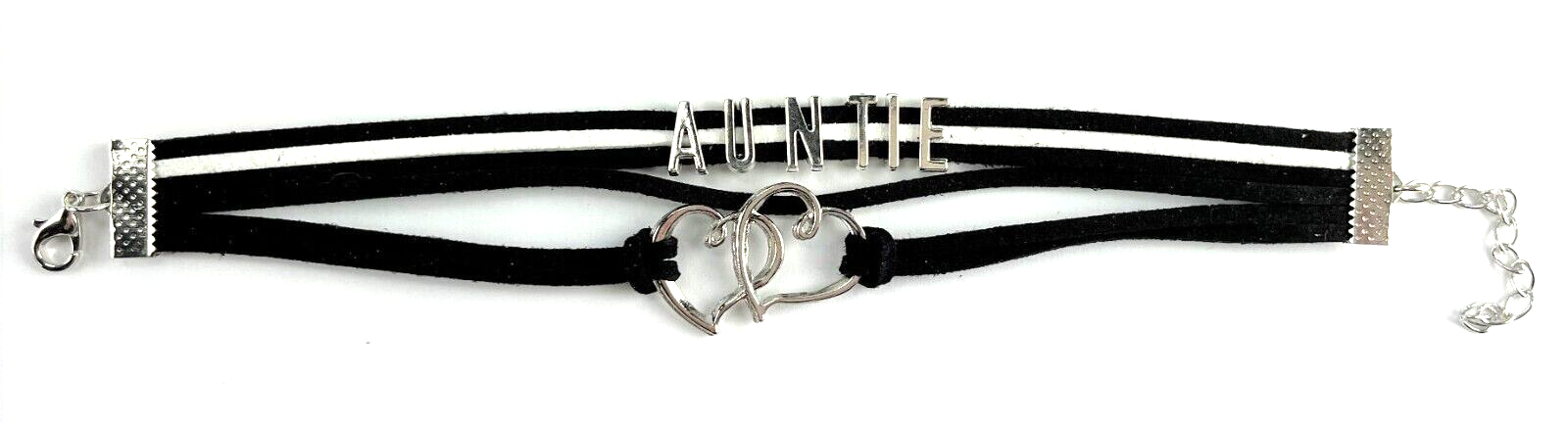 Leather Multi Charm Bracelet for Aunt Auntie Bracelet Cuff Style Black & White