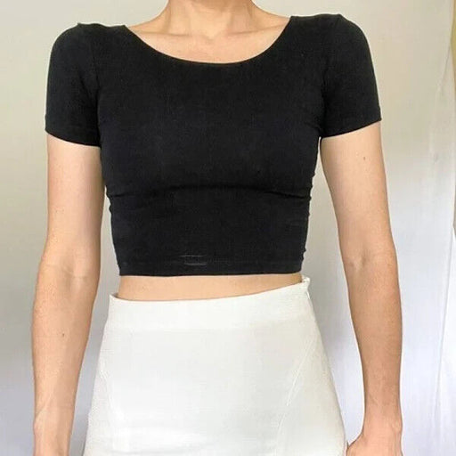 American Apparel Women's Crop Top Solid Black Cotton with Elastane Cropped Med