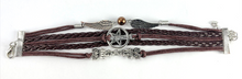 Load image into Gallery viewer, Leather Multi Charm Bracelet Five Pointed Star Owls &amp; Angel Wings with Pearl
