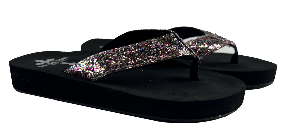 Gypsy Soule Crossed Girls Sandals, Glitter Flip-Flops, Thick Comfort Soles - New