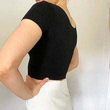 Load image into Gallery viewer, American Apparel Women's Crop Top Solid Black Cotton with Elastane Cropped Small
