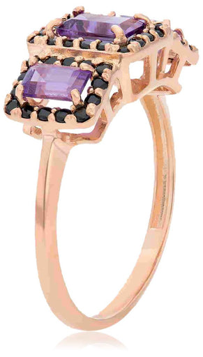 Diamante 14K Rose Gold-Plated Sterling Silver Amethyst & Black Spinel Triple Window Halo Ring