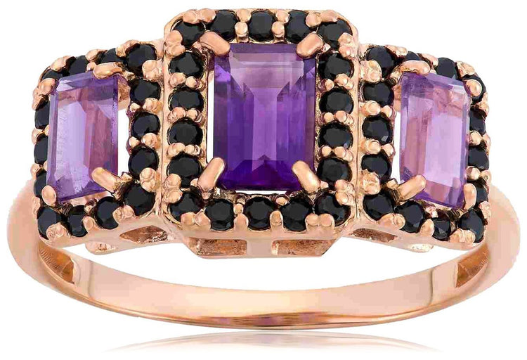 Diamante 14K Rose Gold-Plated Sterling Silver Amethyst & Black Spinel Triple Window Halo Ring