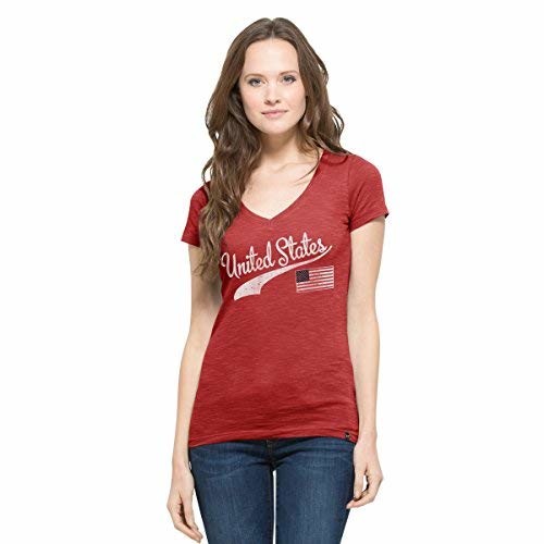 '47 United States Women's Vintage V-Neck Scrum Tee, Rescue Red, Medium