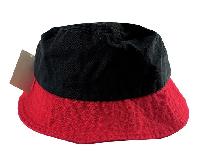 Lot of 50 Lids Bucket Hats - Two Tone Catcher's Bucket Hats Unisex Adult Red/Black One Size