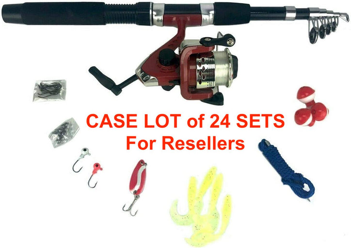 CASE LOT of 24 Fishing Kits - 33 Piece Fishing Kits w/Rods & Reels for Resale