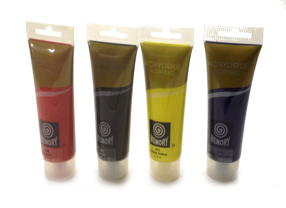 ACRYLIC PAINTS SET 4 x 120ml Tubes Red Blue Black Yellow Canvas Crafts Painting