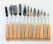 Load image into Gallery viewer, Professional 12 Piece Artist Palette Knife Set for Oil Paint, Natural Wood, New

