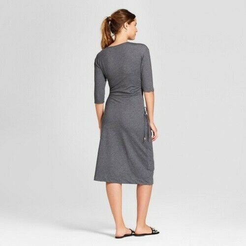 A New Day Cinched Waist Dress Heathered Gray  Cozy Jersey w/Copper Accents Small