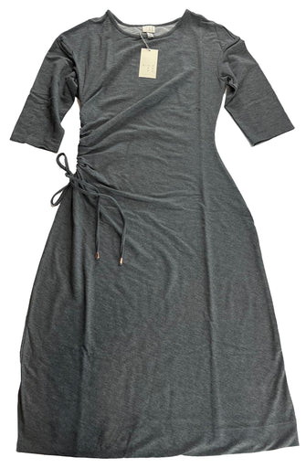 A New Day Cinched Waist Dress Heathered Gray  Cozy Jersey w/Copper Accents Small