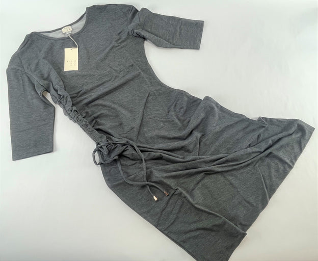 A New Day Cinched Waist Dress Heathered Gray  Cozy Jersey w/Copper Accents Small