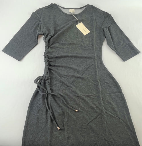 A New Day Cinched Waist Dress Heathered Gray  Cozy Jersey w/Copper Accents Small