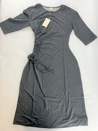 A New Day Cinched Waist Dress Heathered Gray  Cozy Jersey w/Copper Accents Small