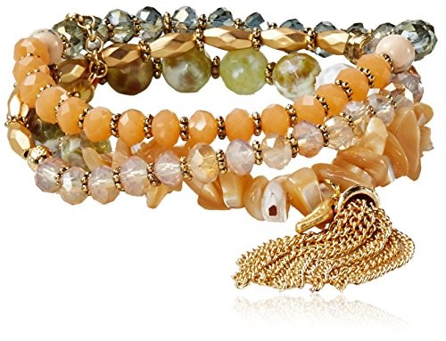 Leslie Danzis Mixed Beaded Stretch Bracelet with Tassel