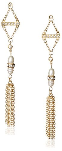 Ettika Crystal & Pearl Chain Tassel Earrings