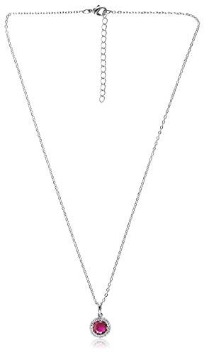 CZ by Kenneth Jay Lane Traditional Round Red CZ Halo Pendant Necklace