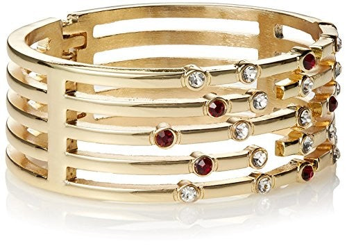 Fragments Ruby-Red & White Rhinestone Hinged Bangle Bracelet